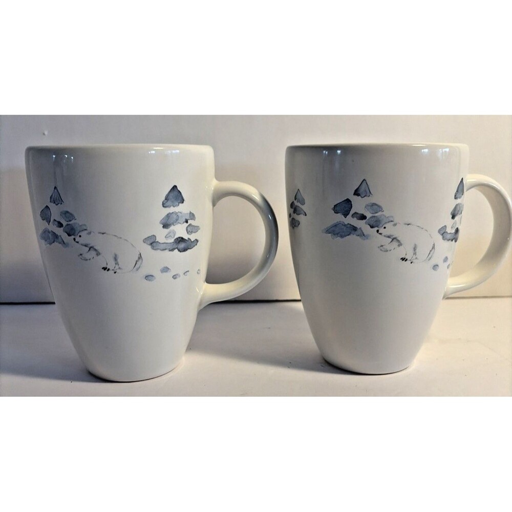 Set of 2 Pfaltzgraff Winter Frost Tall Coffee Mug Cup Polar Bears White Blue USA